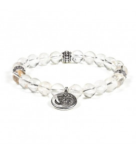 Bransoletka mala elastyczna z kryształem górskim z symbolem OHM 0.8cm