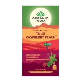 Herbata Tulsi Raspberry Peach Organic India (25 torebek) rozgrzewająca