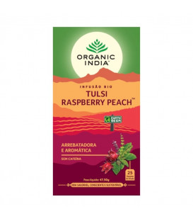 Herbata Tulsi Raspberry Peach Organic India (25 torebek) rozgrzewająca