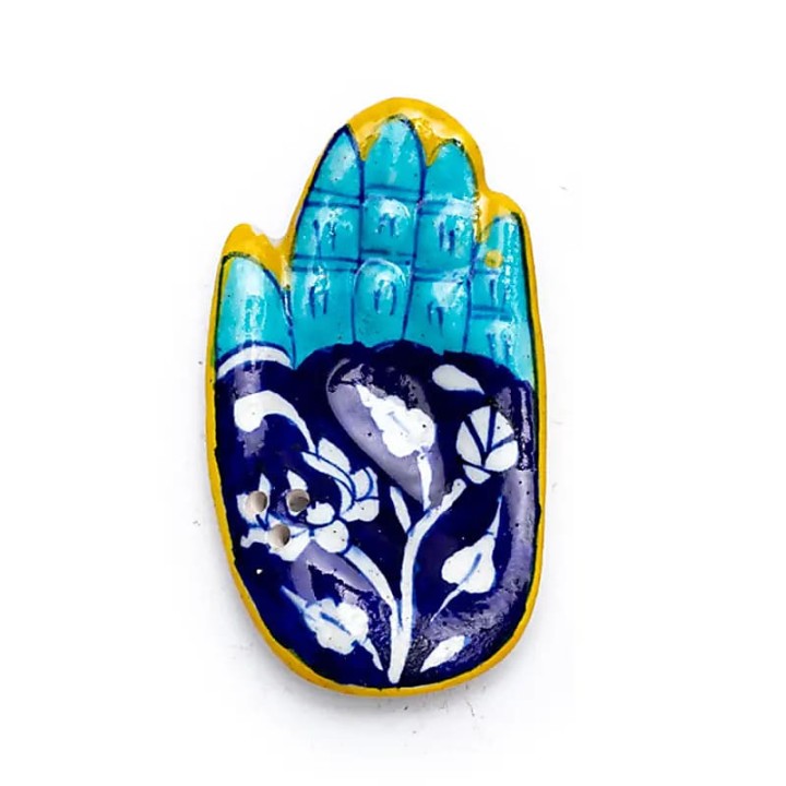 Incense burner offering hands blue ±10x5.5 cm ±50 g