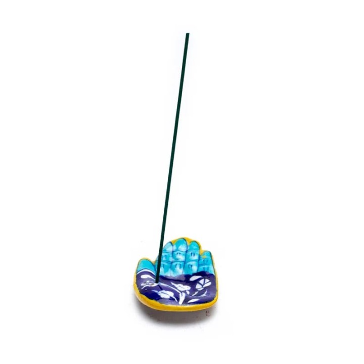 Incense burner offering hands blue ±10x5.5 cm ±50 g