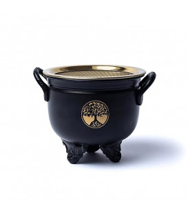Black Cauldron Tree of Life 10x11cm with brass Lid