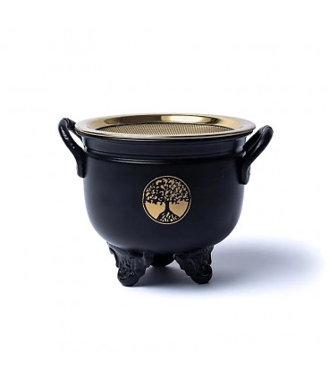 Black Cauldron Tree of Life 10x11cm with brass Lid