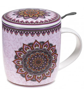 Kubek ceramiczny z zaparzaczem Mandala fioletowy 400ml