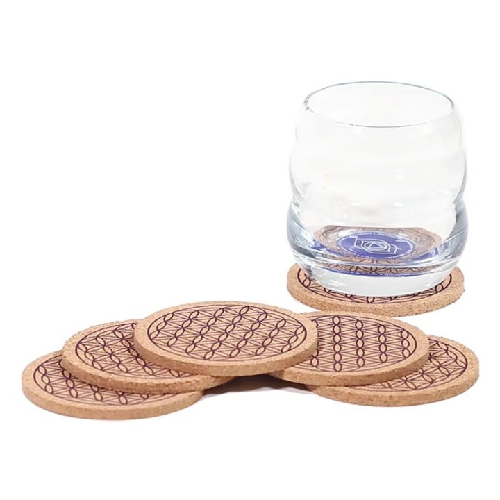 Zestaw korkowych podkładek Flower of Life - 6 sztuk średnica 8cm