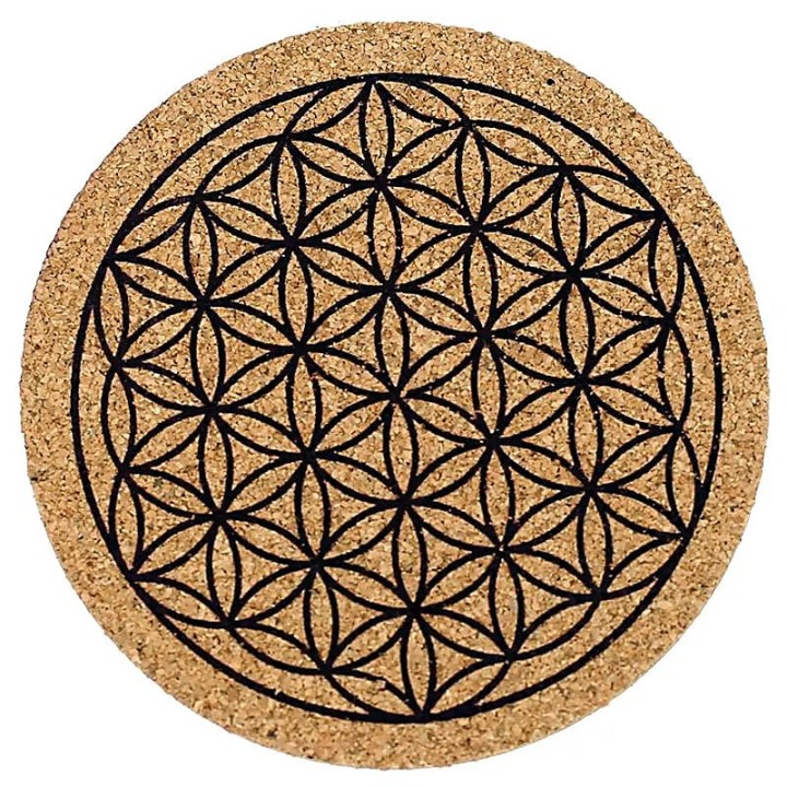 Zestaw korkowych podkładek Flower of Life - 6 sztuk średnica 8cm