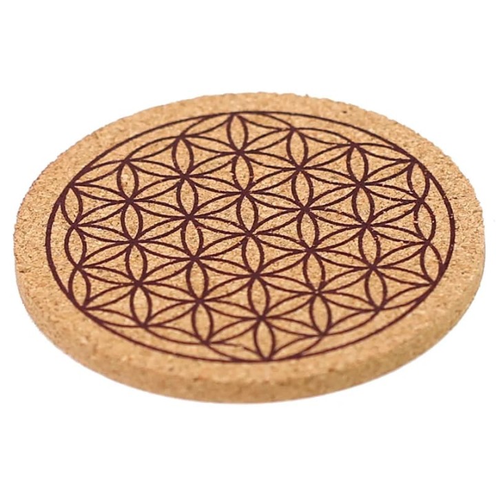 Zestaw korkowych podkładek Flower of Life - 6 sztuk średnica 8cm