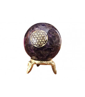 Orgonit Piramida z Ametystu na podstawce, symbol Flower of Life Odpromiennik, Rozmiar kuli 5cm