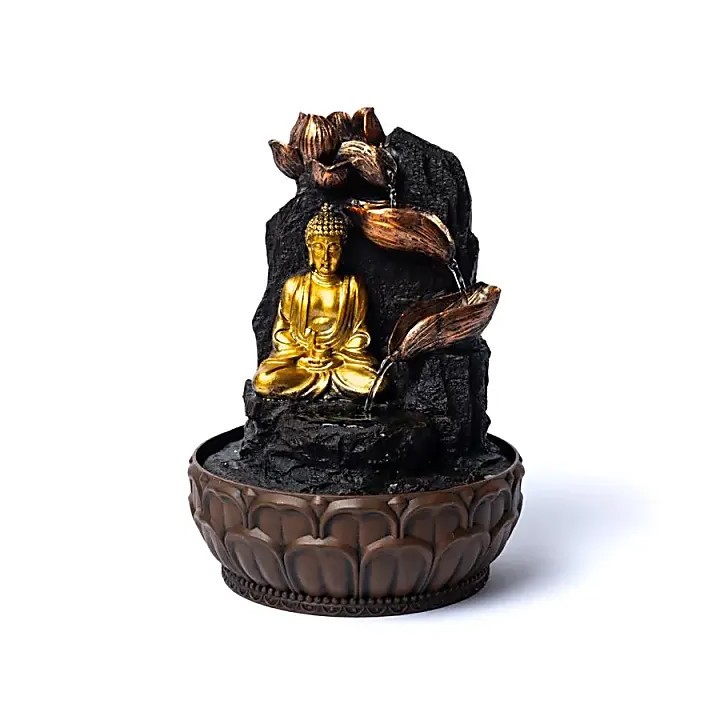 Medytujący budda z fontanną lotosu 19.5x19.5x27cm