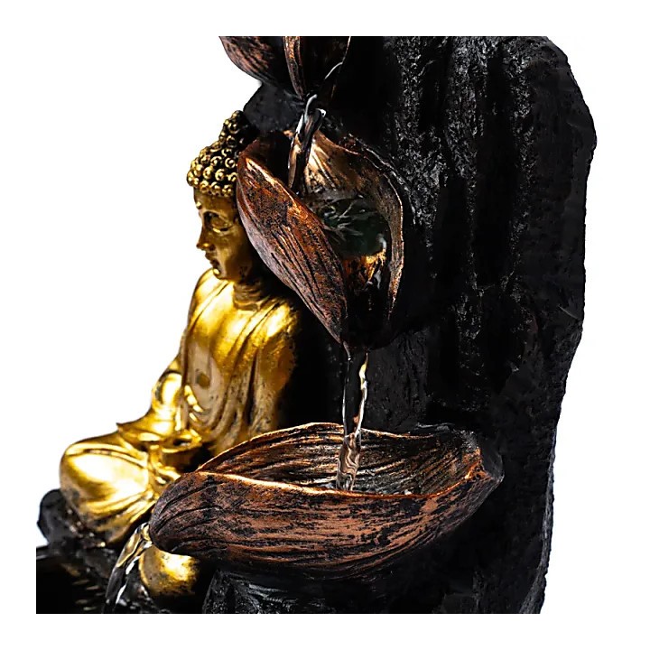 Medytujący budda z fontanną lotosu 19.5x19.5x27cm