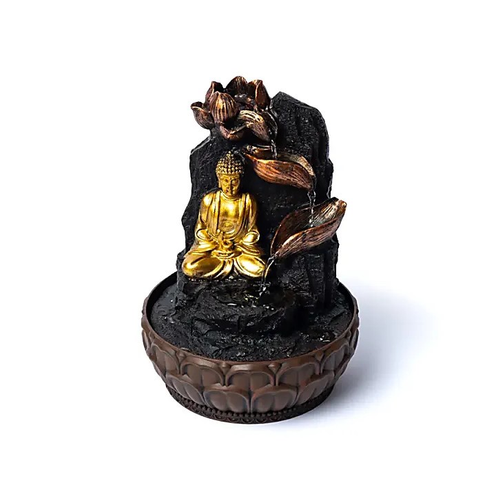Medytujący budda z fontanną lotosu 19.5x19.5x27cm
