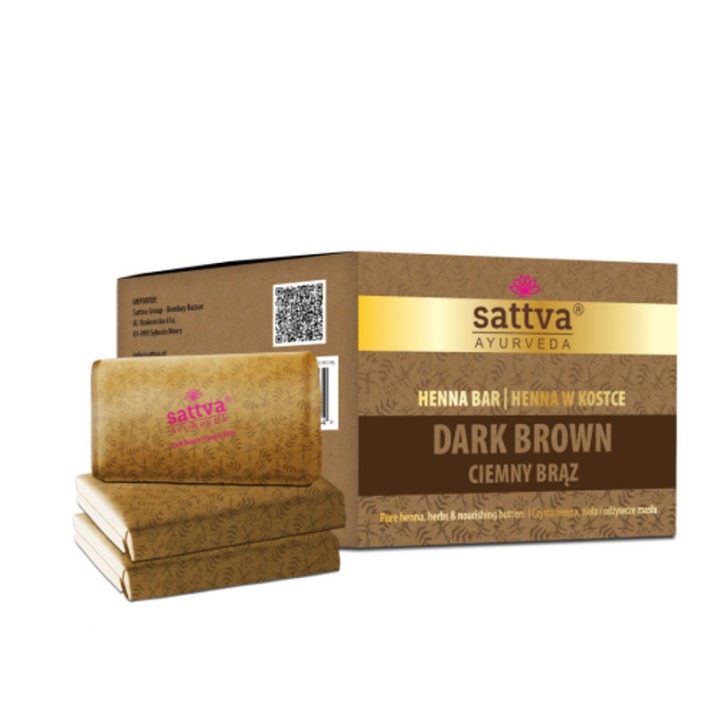 SATTVA HENNA W KOSTCE CIEMNY BRĄZ/DARK BROWN 240G (3 X 80G)