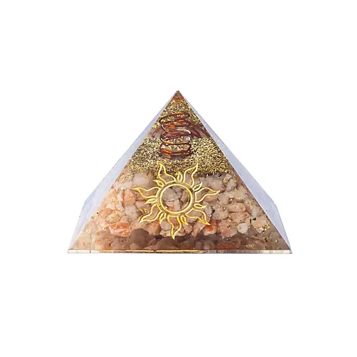 Orgonit piramida kamień słoneczny z symbolem słońca 7,5x7,5x5cm