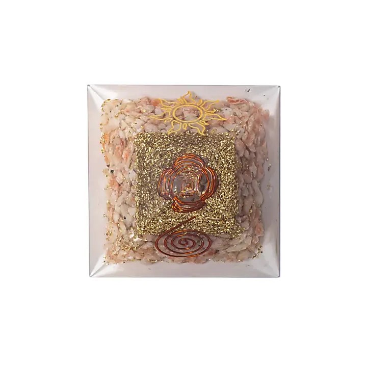 Orgonit piramida kamień słoneczny z symbolem słońca 7,5x7,5x5cm