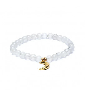 Bransoletka z kamienia księżycowego Moonstone elastyczna z zawieszką księżyc 6mm