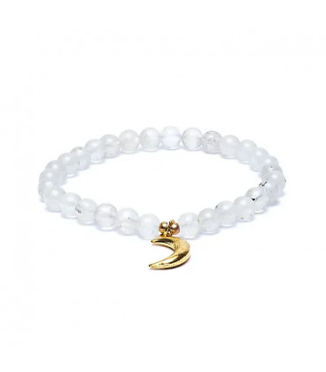 Bransoletka z kamienia księżycowego Moonstone elastyczna z zawieszką księżyc 6mm