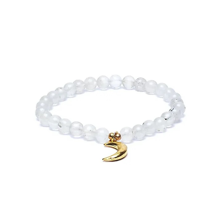 Bransoletka z kamienia księżycowego Moonstone elastyczna z zawieszką księżyc 6mm