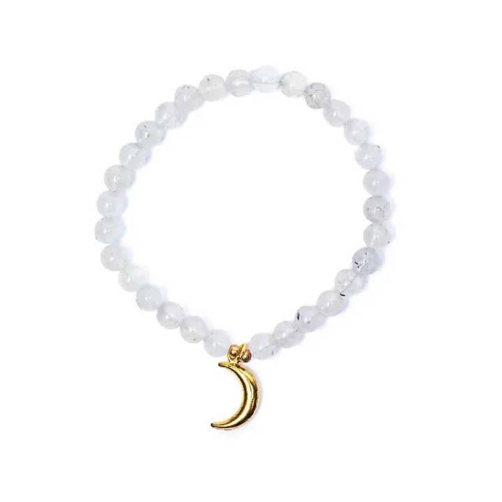 Bransoletka z kamienia księżycowego Moonstone elastyczna z zawieszką księżyc 6mm