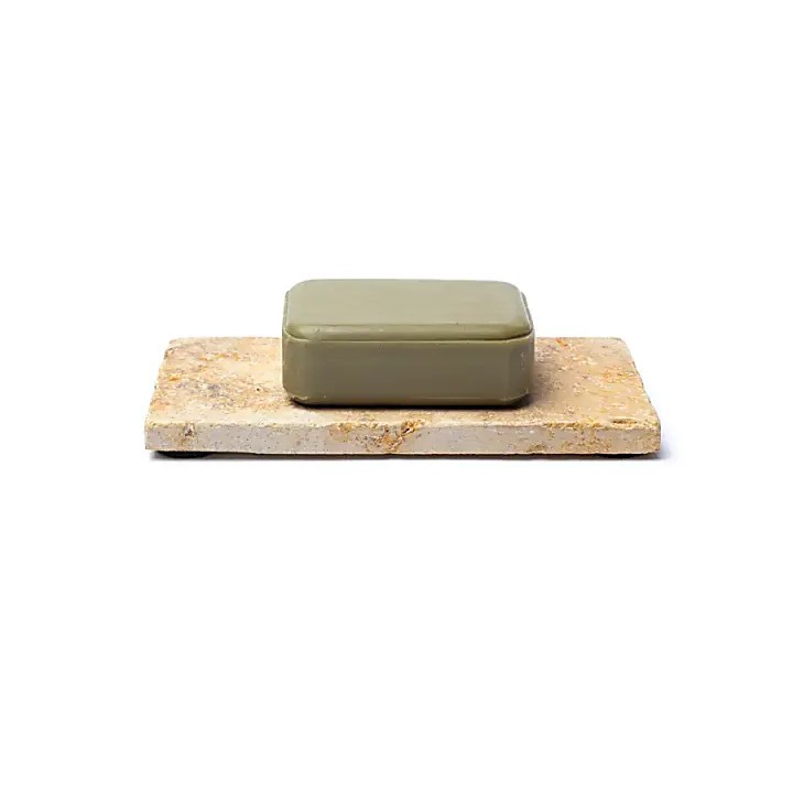 Mydelniczka lub świecznik z trawertynu w kolorze złotym – 15x7,5x1cm - 245g