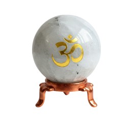 Orgonit Kula z Moonstone Kamień Księżycowy , symbol Ohm Odpromiennik, Rozmiar kuli 5cm