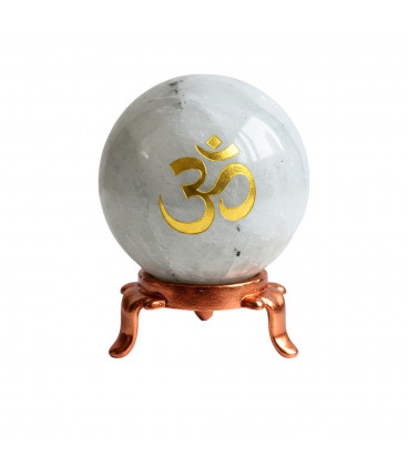 Orgonit Kula z Moonstone Kamień Księżycowy , symbol Ohm Odpromiennik, Rozmiar kuli 5cm