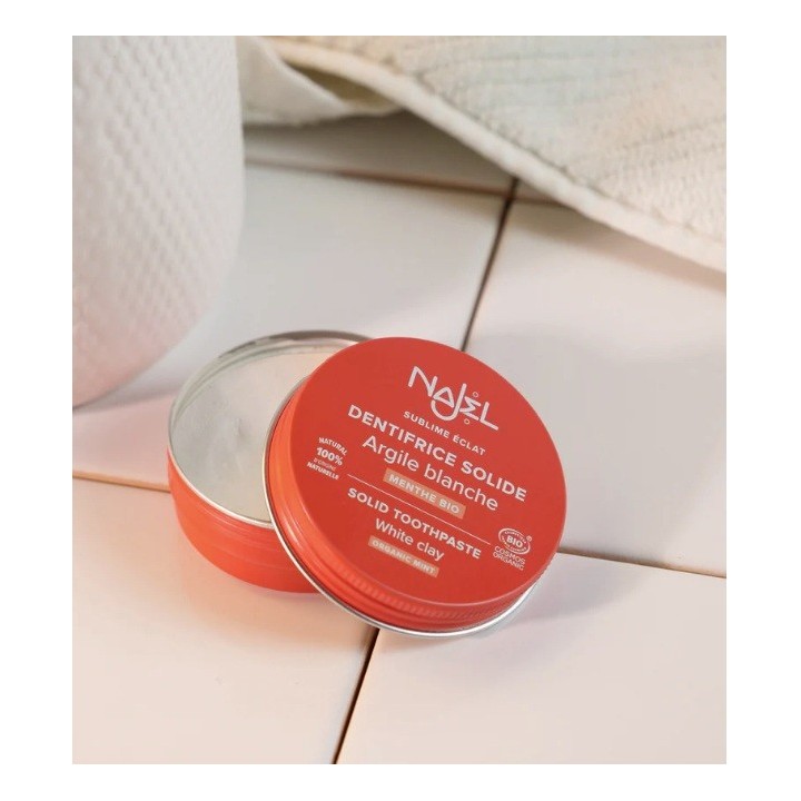 Solid toothpaste with white clay Najel