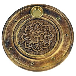 Uchwyt na kadzidełka i stożki drewniany z miedzią Symbol Ohm 10 cm