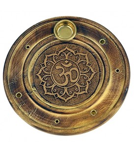 Uchwyt na kadzidełka i stożki drewniany z miedzią Symbol Ohm 10 cm