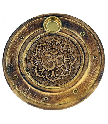 Uchwyt na kadzidełka i stożki drewniany z miedzią Symbol Ohm 10 cm