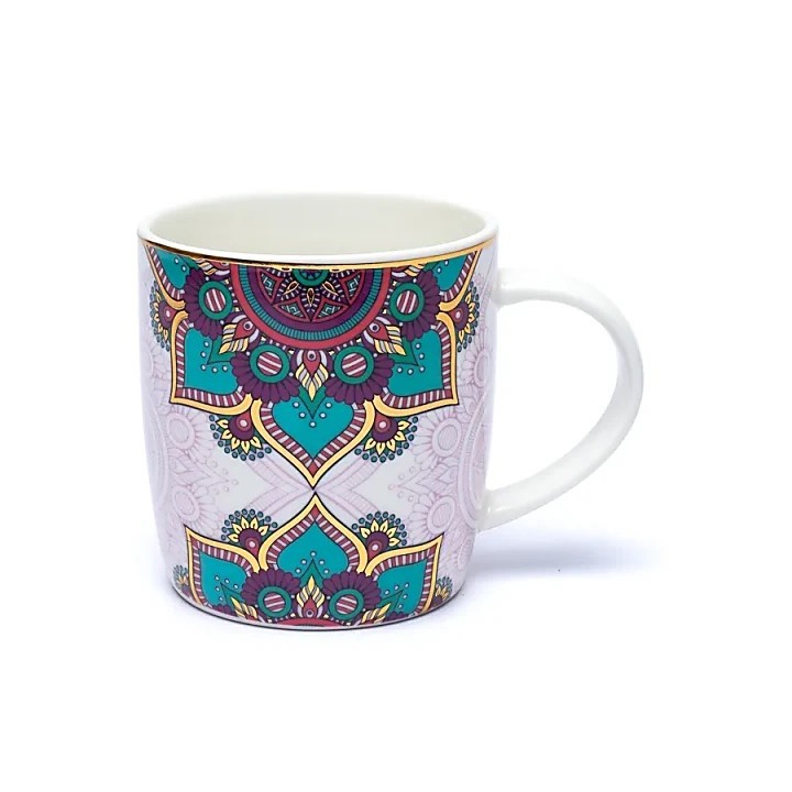 Kubek z zaparzaczem Mandala – turkusowy, ok. 400 ml (Bone China)