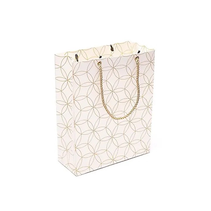 Torba prezentowa biała ze złotym Kwiatem Życia 20×25,5×8,5 cm