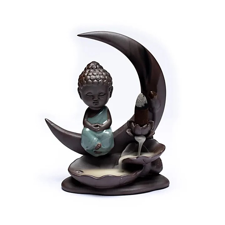 Kominek do kadzidełek backflow – Budda na księżycu, 16,5 × 13 × 6 cm