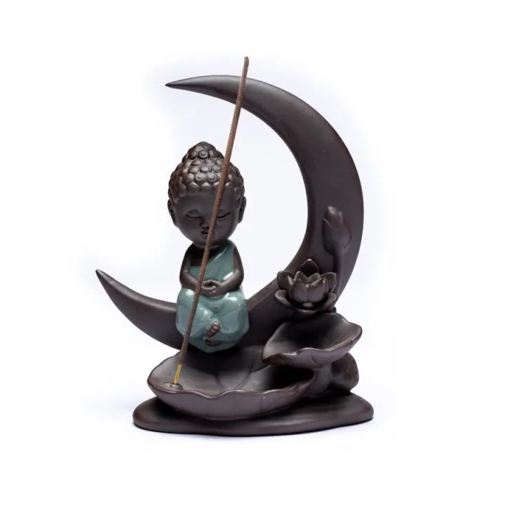 Kominek do kadzidełek backflow – Budda na księżycu, 16,5 × 13 × 6 cm