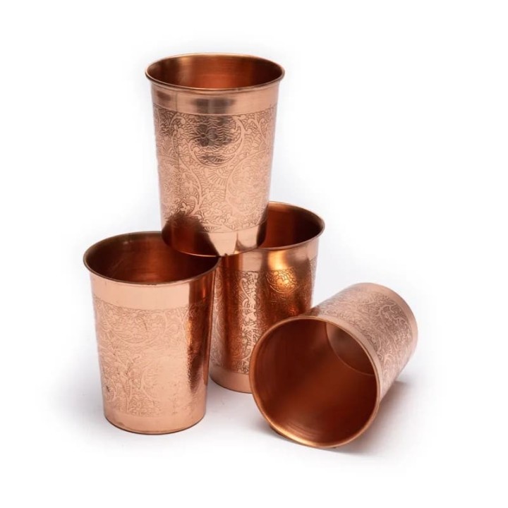 Copper cup floral design etched 250 ml - zdjęcie produktu
