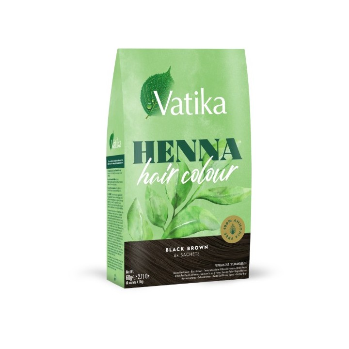 Henna do włosów trwała bez amoniaku kolor Black Brown Czarny Brąz 60g Vatika Henna Hair Colour Dabur - zdjęcie produktu