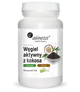 Węgiel aktywny z kokosa Food Grade 300 mg x 100 Vege caps. Aliness