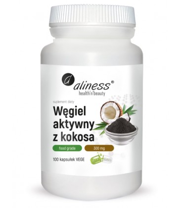 Węgiel aktywny z kokosa Food Grade 300 mg x 100 Vege caps. Aliness - zdjęcie główne produktu