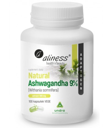 Natural Ashwaganda 560 Mg 9% Aliness VEGE CAPS 100 kaps - zdjęcie główne produktu