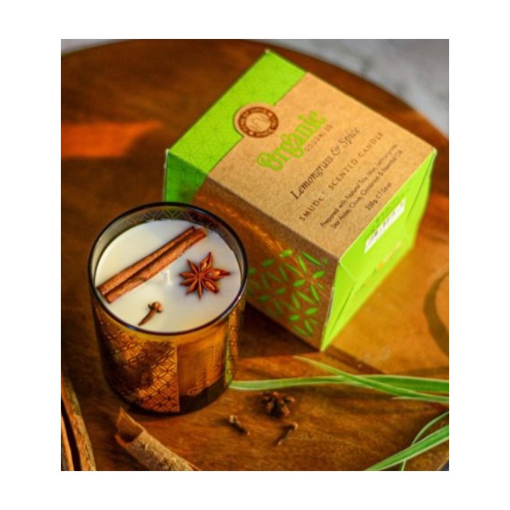 200 g. Organic Goodness Smudge Candle in ORSCA200 Gold Foil Glass JarLemongrass & Spice - zdjęcie produktu