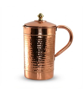 Miedziany dzbanek bogato zdobiony z mosiężnym knotem 2 litrowy Ayur Water - zdjęcie produktu