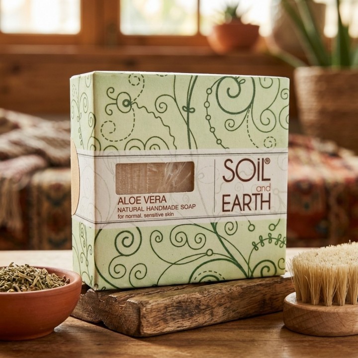 Ręcznie robione w Indiach mydło - ALOE VERA - 100% VEGAN. 125g. Soil & Earth - zdjęcie produktu