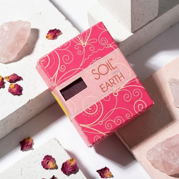 Ręcznie robione w Indiach Mydełko 100% VEGAN - INDYJSKA RÓŻA - 15g. Soil & Earth - zdjęcie produktu