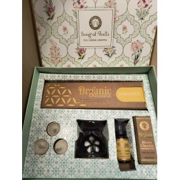 _White Meditation / Pooja Organic Goodness Gift Box - Incense Cones, Burner, T Lights & Aroma GBWHOR25 SANDALWOOD