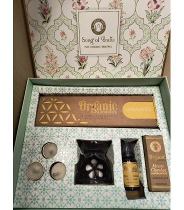 _White Meditation / Pooja Organic Goodness Gift Box - Incense Cones, Burner, T Lights & Aroma GBWHOR25 SANDALWOOD - zdjęcie główne produktu