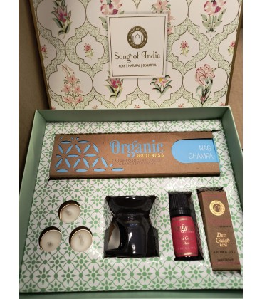 _White Meditation / Pooja Organic Goodness Gift Box - Incense Cones, Burner, T Lights & Aroma GBWHOR25 NAG CHAMPA - zdjęcie główne produktu