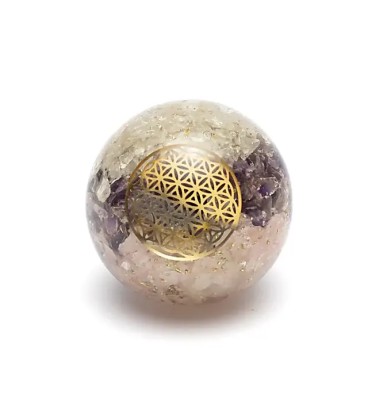 Orgonitowa kula złoty trójkąt z Kwiatem Życia ±5.5cm - zdjęcie główne produktu