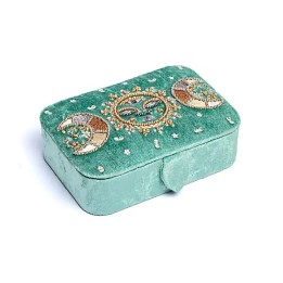 Pudełko na biżuterię / tarota aksamitna mięta z fazami księżyca 11x15,5x5 cm