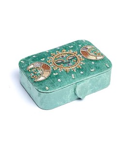 Pudełko na biżuterię / tarota aksamitna mięta z fazami księżyca 11x15,5x5 cm