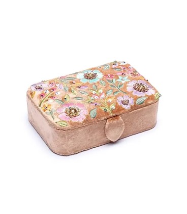 Pudełko na biżuterię / tarota aksamitne beżowe w kwiaty 11x15,5x5 cm - zdjęcie główne produktu