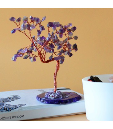 Duze drzewko z kamieni naturalnych Ametyst na agacie 100 kamieni - zdjęcie główne produktu